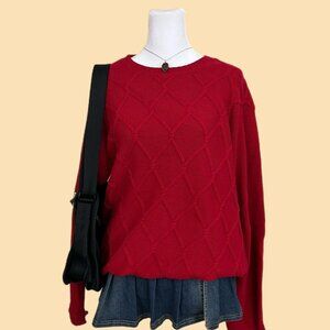 red textured argyle chunky preppy quirky indie skate cotton knit sweater